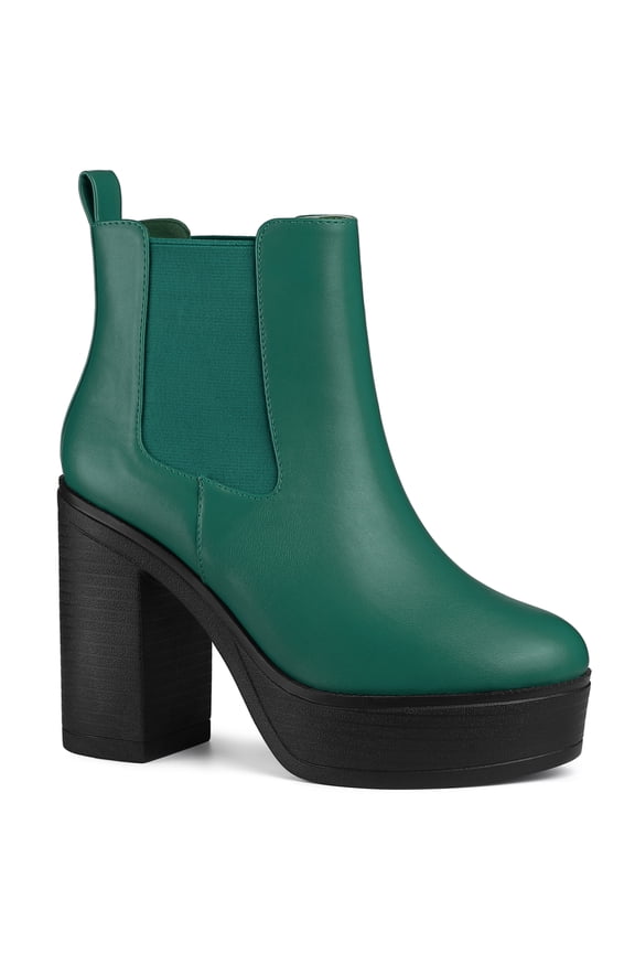Women's Ankle Boots Faux Leather Chelsea Chunky Heel Platform Round Toe Combat Boots Green 8.5