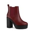 thumbnail image 1 of BLISSFUL STEP Women's Ankle Boots Faux Leather Chelsea Chunky Heel Platform Round Toe Combat Boots Burgundy 6, 1 of 6