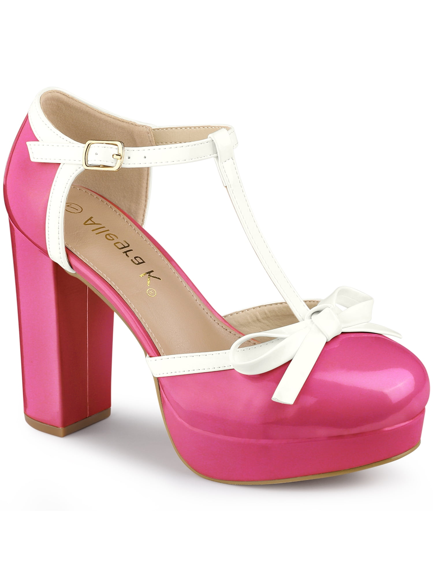 Women’s Leather Block Heel Pumps – Platform, Strap & Chain Detail main image 1