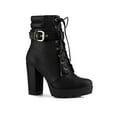 thumbnail image 1 of BLISSFUL STEP Women's Platform Buckle Lace Up Block Heel Ankle Boot, 1 of 7