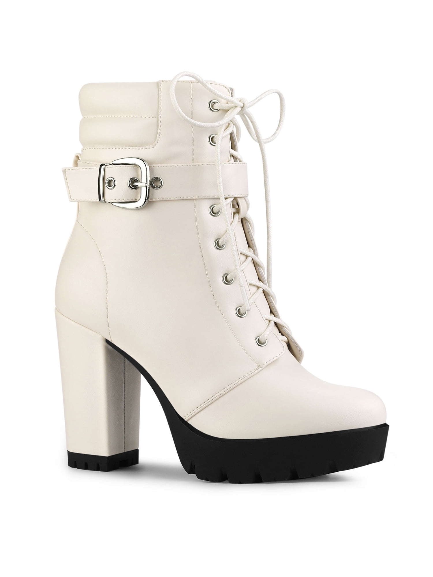 Allegra K Women's Platform Ankle Boots - Chunky Heel Lace Up Side Zipper Buckle Booties - View #6