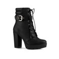 thumbnail image 1 of BLISSFUL STEP Women's Platform Buckle Lace Up Block Heel Ankle Boot, 1 of 7