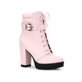 thumbnail image 1 of BLISSFUL STEP Women's Platform Buckle Lace Up Block Heel Ankle Boot, 1 of 7