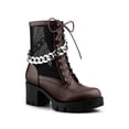 thumbnail image 1 of BLISSFUL STEP Women's Platform Chain Block Heel Combat Ankle Boots Brown 8, 1 of 8