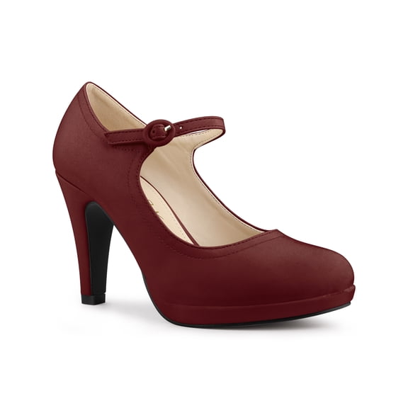 BLISSFUL STEP Women's Platform Chunky Heel Sandals Pumps Burgundy 8