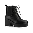 thumbnail image 1 of BLISSFUL STEP Women's Platform Chunky Heels Chelsea Combat Boots Black 7.5, 1 of 6