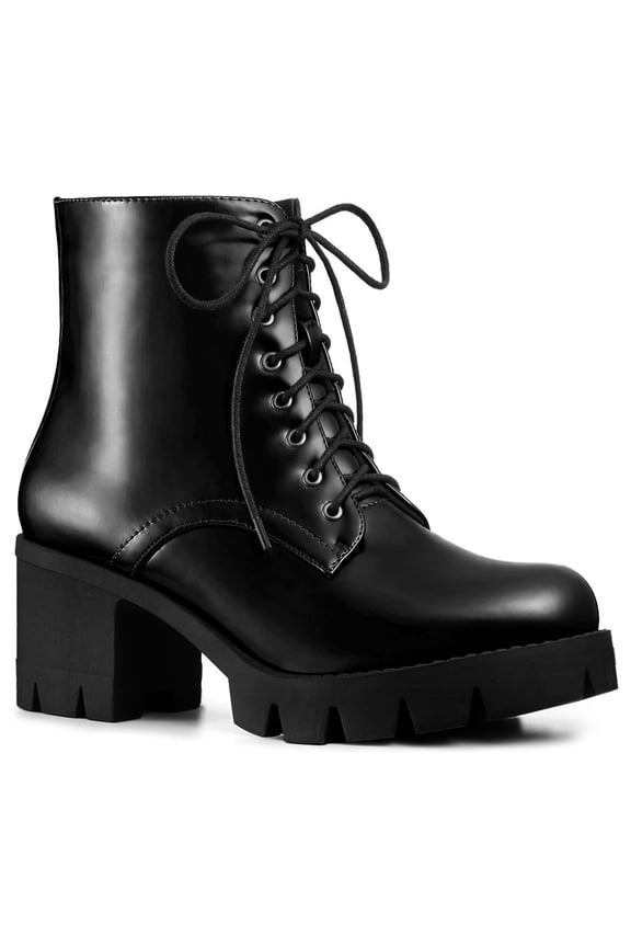 Women's Platform Chunky Heels Combat Boots Black 6