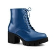 thumbnail image 1 of BLISSFUL STEP Women's Platform Chunky Heels Combat Boots Blue 10, 1 of 7