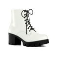 thumbnail image 1 of BLISSFUL STEP Women's Platform Chunky Heels Combat Boots White 6, 1 of 8