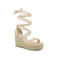 thumbnail image 1 of BLISSFUL STEP Women's Platform Espadrille Lace Up Wedge Heels Sandals Beige (Size 7.5), 1 of 6