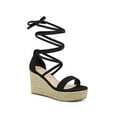 thumbnail image 1 of BLISSFUL STEP Women's Platform Espadrille Lace Up Wedge Heels Sandals Black (Size 7.5), 1 of 6