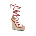 thumbnail image 1 of BLISSFUL STEP Women's Platform Espadrilles Wedge Heel Transparent Straps Sandals Red (Size 7), 1 of 7