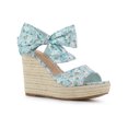 thumbnail image 1 of BLISSFUL STEP Women's Shoes Floral Printed Bow Tie Platform Slingback Espadrille Wedge Sandals Blue Floral 10, 1 of 7