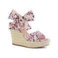thumbnail image 1 of BLISSFUL STEP Women's Shoes Floral Printed Bow Tie Platform Slingback Espadrille Wedge Sandals Pink 10, 1 of 7