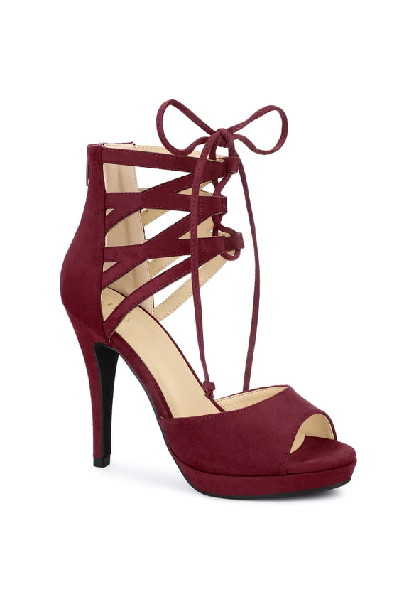 Women's Platform Gladiator Strappy Open Toe Stiletto High Heel Sandals Burgundy 10