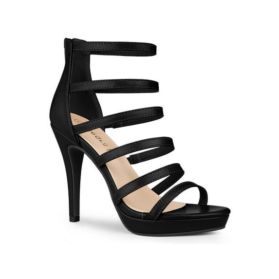 BLISSFUL STEP Women's Platform Strappy Stiletto Heels Sandals Black 7