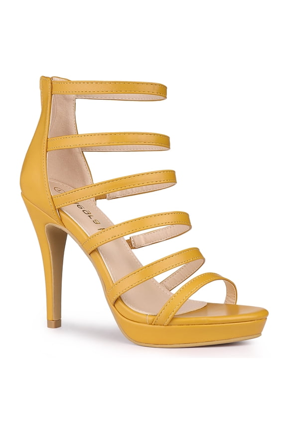Women's Platform Strappy Stiletto Heels Sandals Yellow 9