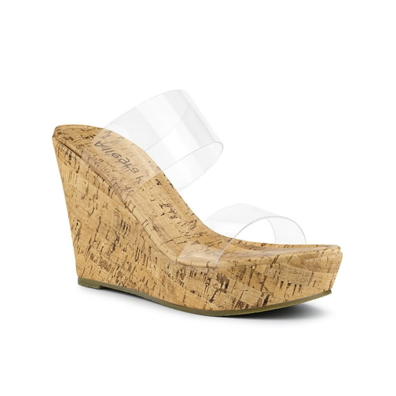 BLISSFUL STEP Women's Shoes Platform Clear Straps Wedge Heel Sandals Clear 6.5