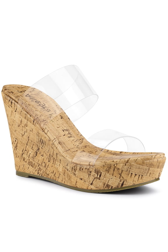 Women's Shoes Platform Clear Straps Wedge Heel Sandals Clear 6.5