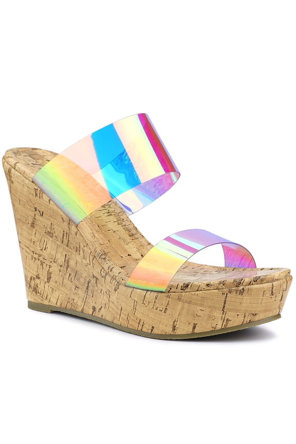 Women's Shoes Platform Clear Straps Wedge Heel Sandals Colorful 8.5