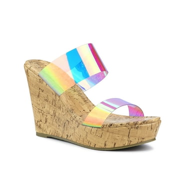 Allegra K Women's Platform Heel Clear Straps Wedge Heels Sandals Colorful 8