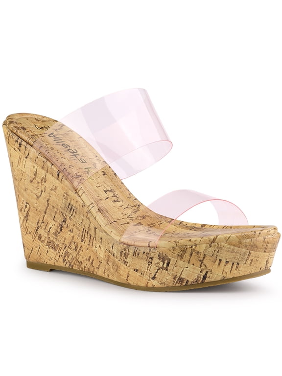 Women's Shoes Platform Clear Straps Wedge Heel Sandals Pink Clear 7