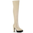 thumbnail image 1 of BLISSFUL STEP Women's Boots Platform Block High Heels Over Knee Side Zips Boots Beige 8, 1 of 7