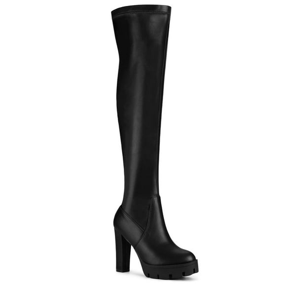 BLISSFUL STEP Women's Boots Platform Block High Heels Over Knee Side Zips Boots Black 9.5