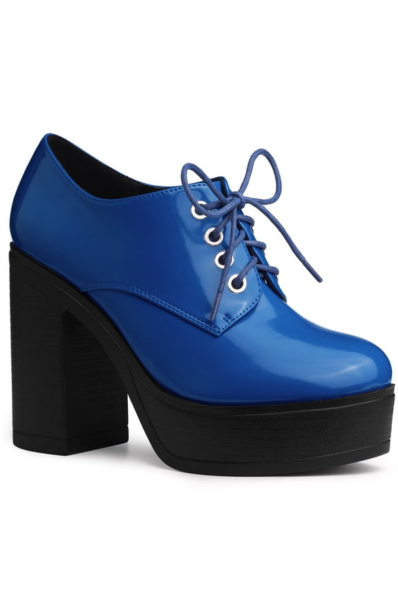 Women's Platform High Block Heel Boots Royal Blue 7.5