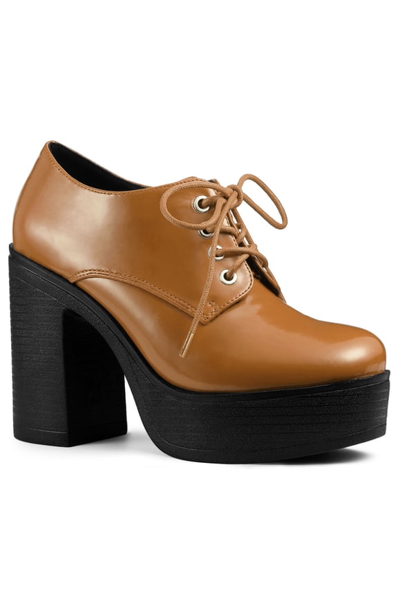 Women's Platform High Block Heel Boots Brown 9