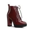 thumbnail image 1 of BLISSFUL STEP Women's Platform Lace Up Block Heel Ankle Combat Boot Burgundy 8, 1 of 7