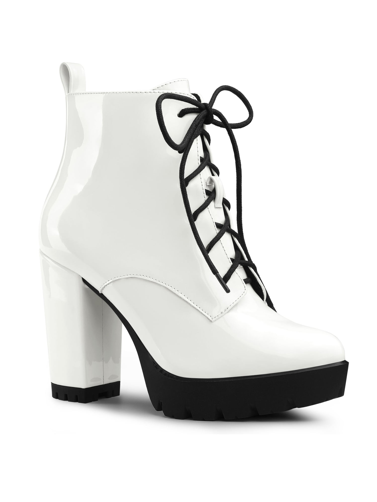 Allegra K Women's Platform Ankle Boots - Chunky Heel Lace Up Side Zipper Buckle Booties - View #9