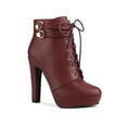 thumbnail image 1 of BLISSFUL STEP Women's Platform Lace Up Strap Block Heels Ankle Boots Burgundy 8.5, 1 of 7
