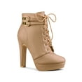thumbnail image 1 of BLISSFUL STEP Women's Platform Lace Up Strap Block Heels Ankle Boots Nude 10, 1 of 7
