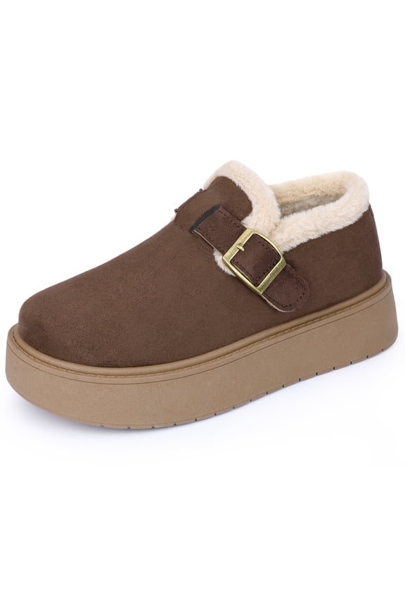 Women's Platform Micro Boots Pull on Flat Shoes Fluffy Snow Boots Brown 8.5
