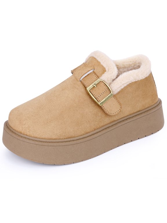 Women's Platform Micro Boots Pull on Flat Shoes Fluffy Snow Boots Camel 6.5