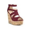 thumbnail image 1 of BLISSFUL STEP Women's Platform Peep Toe Strappy Back Zip Wedge Heel Sandal Burgundy 6, 1 of 7
