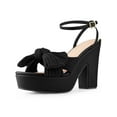 thumbnail image 1 of BLISSFUL STEP Women's Platform Pleated Bow Slingback Block High Heel Sandals Black(Size 7), 1 of 8