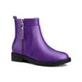 thumbnail image 1 of BLISSFUL STEP Women's Ankle Boots Faux Leather Low Chunky Heel Side Zipper Purple 6, 1 of 8