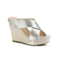 thumbnail image 1 of BLISSFUL STEP Women's Platform Slide Wedge Sandals Silver (Size 9), 1 of 7