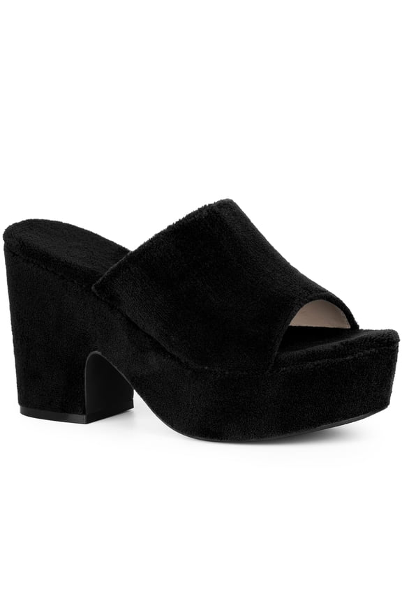 Women's Platform Slides Chunky Heel Sandals Black 9.5