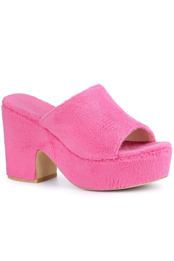 Women's Platform Slides Chunky Heel Sandals Hot Pink 9.5