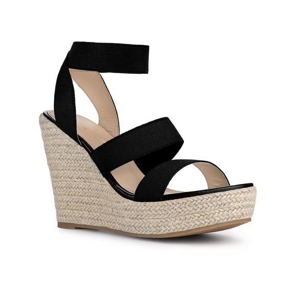 BLISSFUL STEP Women's Platform Slingback Ankle Strap Espadrille Wedges Heel Sandals