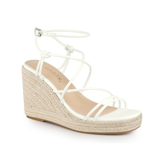 BLISSFUL STEP Women's Strappy Wedges Heels Espadrille Wedge Sandals White 7.5