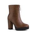 thumbnail image 1 of BLISSFUL STEP Women's Platform Zip Ankle Chunky Heel Boots Brown 7, 1 of 7