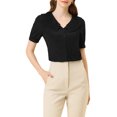 thumbnail image 1 of INSPIRE CHIC Women's Casual Pleated Collar Button Front Shirt Black L, 1 of 5