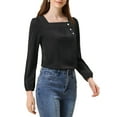 thumbnail image 1 of INSPIRE CHIC Women's Pleated Front Casual Long Sleeve Square Neck Blouse, 1 of 5