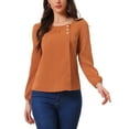 thumbnail image 1 of INSPIRE CHIC Women's Pleated Front Casual Long Sleeve Square Neck Blouse, 1 of 6