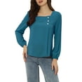 thumbnail image 1 of INSPIRE CHIC Women's Pleated Front Casual Long Sleeve Square Neck Blouse, 1 of 6