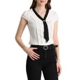 thumbnail image 1 of Allegra K Women's Pleated Front  V Tie Neck Cap Sleeve Work Office Tops, 1 of 6